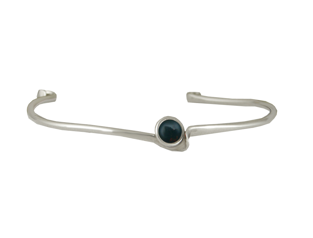 Sterling Silver Wave Cuff Bracelet With Bloodstone